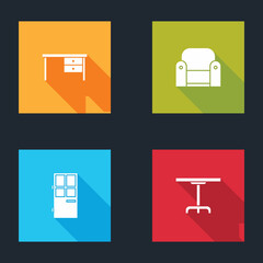 Poster - Set Office desk, Armchair, Closed door and Round table icon. Vector