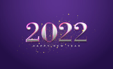 Wall Mural - 2022 Happy new year with classic 3d numbers on dark purple background.