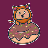 Fototapeta Dinusie - vector illustration of lion 
on a big donut