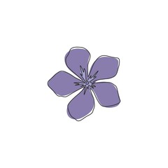 Wall Mural - One continuous line drawing beauty fresh periwinkle for garden logo. Printable decorative catharanthus flower concept for home wall decor poster art. Modern single line draw design vector illustration