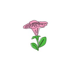 Wall Mural - One single line drawing of beauty fresh petunioideae for hpme wall decor poster art. Printable decorative petunia flower concept for park icon. Modern continuous line draw design vector illustration