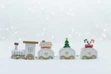 Wooden White Christmas Train On The White Background