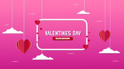 Valentines day greetings card with balloons flying with clouds vector.Heart hot air balloon flying.Love background.Cute paper cut design.posters,brochure.Paper cut style.Space for your text.pink heart