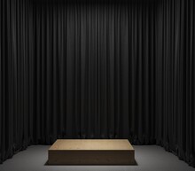 3d Rendering Wood Box Podium Display And Black Fabric Background