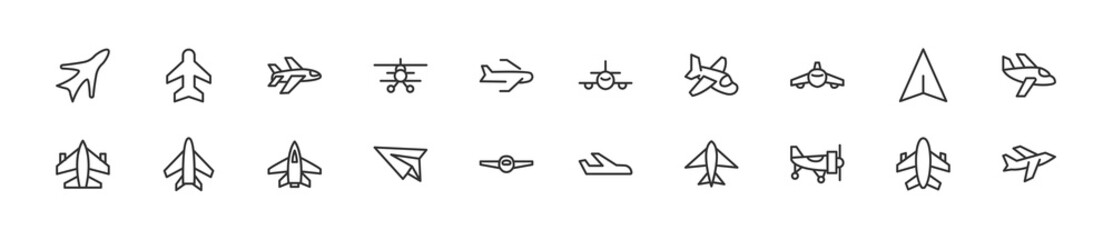 Wall Mural - Editable vector pack of aircraft line icons.