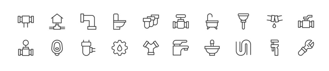 Wall Mural - editable vector pack of plumbing line icons.