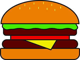 Vector of a burger with two meats, cheese, tomato and bread.