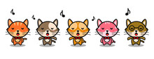 Set Of Cute Cat Cartoon Singing 