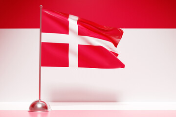 Wall Mural - 3D illustration of the national flag of Denmark on a metal flagpole fluttering .Country symbol.