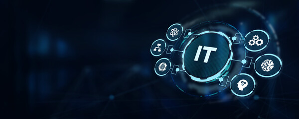IT consultant presenting tag cloud about information technology.3d illustration
