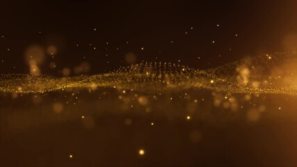Leinwandbilder - Futuristic digitally generated motion graphic gold particles wave flowing in virtual reality abstract cyber space environment de-focus abstract loop background