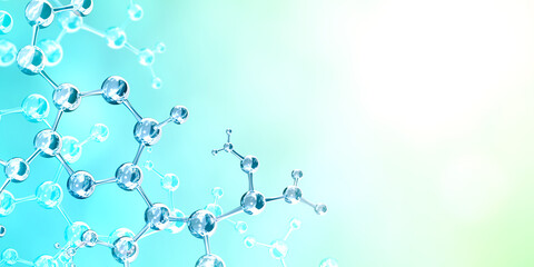 Wall Mural - horizontal banner with models of abstract molecular structure