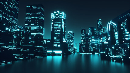 Wall Mural - Futuristic city neon