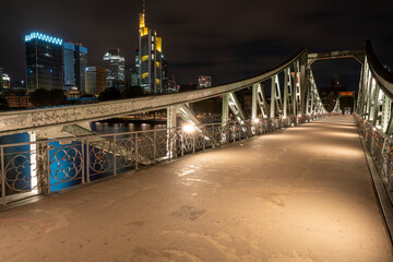 Wall Mural - Iron Bridge Eiserner Steg with a view of the Night Panorama of Frankfurt am Main