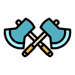 Sticker - Rescuer crossed axes icon. Outline rescuer crossed axes vector icon color flat isolated