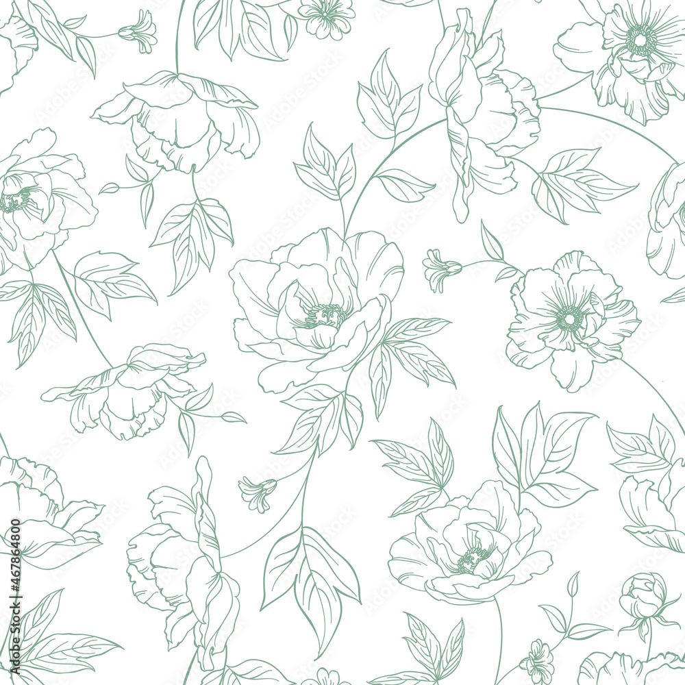 Seamless pattern from flowers of peonies on a white background. Stock ...