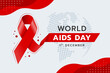 World aids day banner - red ribbon awareness sign on abstract dot global texture background vector design