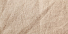Banner Beige Textile Linen Tablecloth In Full Frame. Cloth Texture Background. Copy Space.