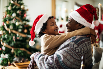 father and son are enjoying christmas holiday