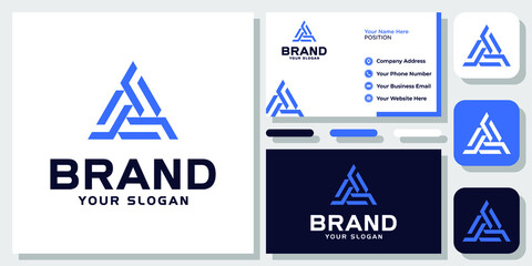 Wall Mural - Triangle Geometric Isometric Security Protection Strong Modern Logo Design with Business Card Template