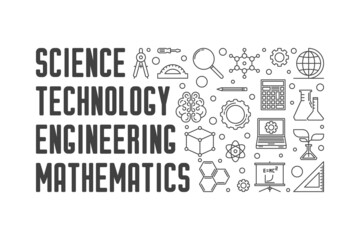 Wall Mural - Science and Math vector banner. STEM outline illustration