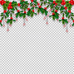 Canvas Print - Png Or Transparent Background Decorated From Berries, Green Leaves And Copy Space.