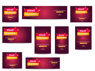 Wall Mural - Diwali Dhamaka Posts And Banner Collection With 75% Discount Offer On Pink Bokeh Background.