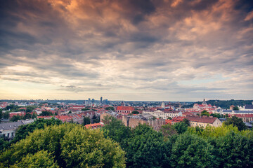 Wall Mural - Vilnius is the capital of Lithuania at sunset, city view. Beautiful cityscape