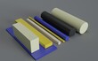 Engineering Plastic ,3d renderring illustration of MC nylon,PETP,HDPE,PTFE,POM,Teflon,PE-UHMW.Raw materials for processing.Industrial parts and accessories, article illustrations, catalogues, webs.