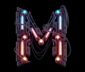 Wall Mural - Futuristic metal font. Light neon. Letter  M.