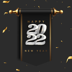 Wall Mural - 2022 New Year card template with golden 3d numbers