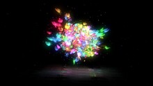Abstract Butterfly Flying And Blast Into Particles 4k Footage, Colorful Particles With Abstract Butterflies
