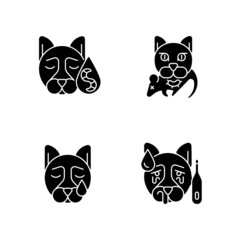 Sticker - Pet infections black glyph icons set on white space. Parasite caused diseases. Digestive system affecting organisms. Contagious viral illness. Silhouette symbols. Vector isolated illustration