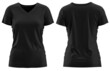 ©  FIROZA STUDIO - [ Black ] 3D rendering T-shirt V Neck Short Sleeve Front and Back