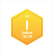 Iodine symbol. Chemical element of the periodic table. Vector stock illustration