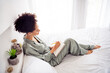 © deagreez - Photo of charming lady write notes diary note night dreams wear silky gown in light bedroom home indoors