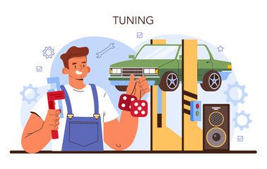 Wall Mural - Car tuning. Automobile interior got replaced in car workshop. Mechanic