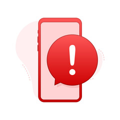 Canvas Print - Alert message mobile notification. Danger error alerts, smartphone virus problem or insecure messaging spam problems notifications. Vector stock illustration