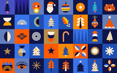 Poster - Christmas and New Year seamless pattern. Christmas and New Year background with holiday icons and symbols 