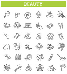 Beauty vector outline icons set. Beauty treatment