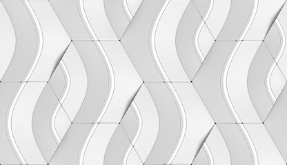 Wall Mural - Geometric seamless 3D pattern in white material. Waves series. 3d illustration.