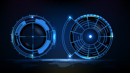 abstract futuristic background of blue technology sniper sight with measurement marks ui hud display sniper longest range gun