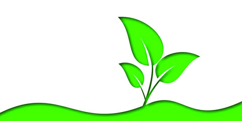Wall Mural - abstract background with green leaves. paper cut plant branch with shadow. vector illustration.