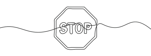 Wall Mural - stop text in one line drawing. one line drawing background. continuous line drawing of stop sign. ve