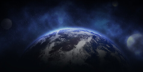 Wall Mural - View of Earth in open space, illustration. Banner design