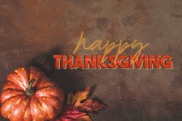Wall Mural - Happy Thanksgiving rustic texture background with pumpkin for card.