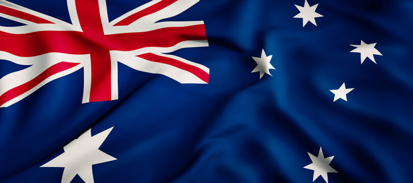 Waving flag concept. National flag of the Commonwealth of Australia. Waving background. 3D rendering.
