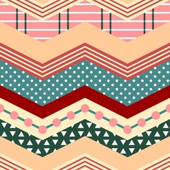 Wall Mural - Patchwork-zigzag with geometric patterns. Fabric print, festive wrapping. Vector image.