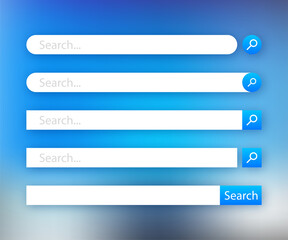 Wall Mural - set search bar vector element design, set of search boxes ui template isolated on blue background. v