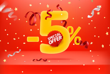 Aufkleber - Five percent sale off special offer vector promo banner